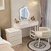 3 in 1 Dressing Table with Flip-top Mirror and Rolling Stool LED Lights Integrated Makeup，Wooden Vanity Set with LED Lights Makeup Table and Mirror 5 Drawer Dressing Table for Bedroom Stylis