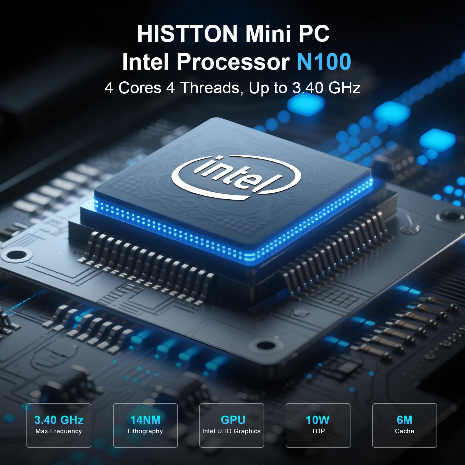 HISTTON N100 Mini PC sem ventilador, DDR4 8GB RAM 128GB SSD, PC