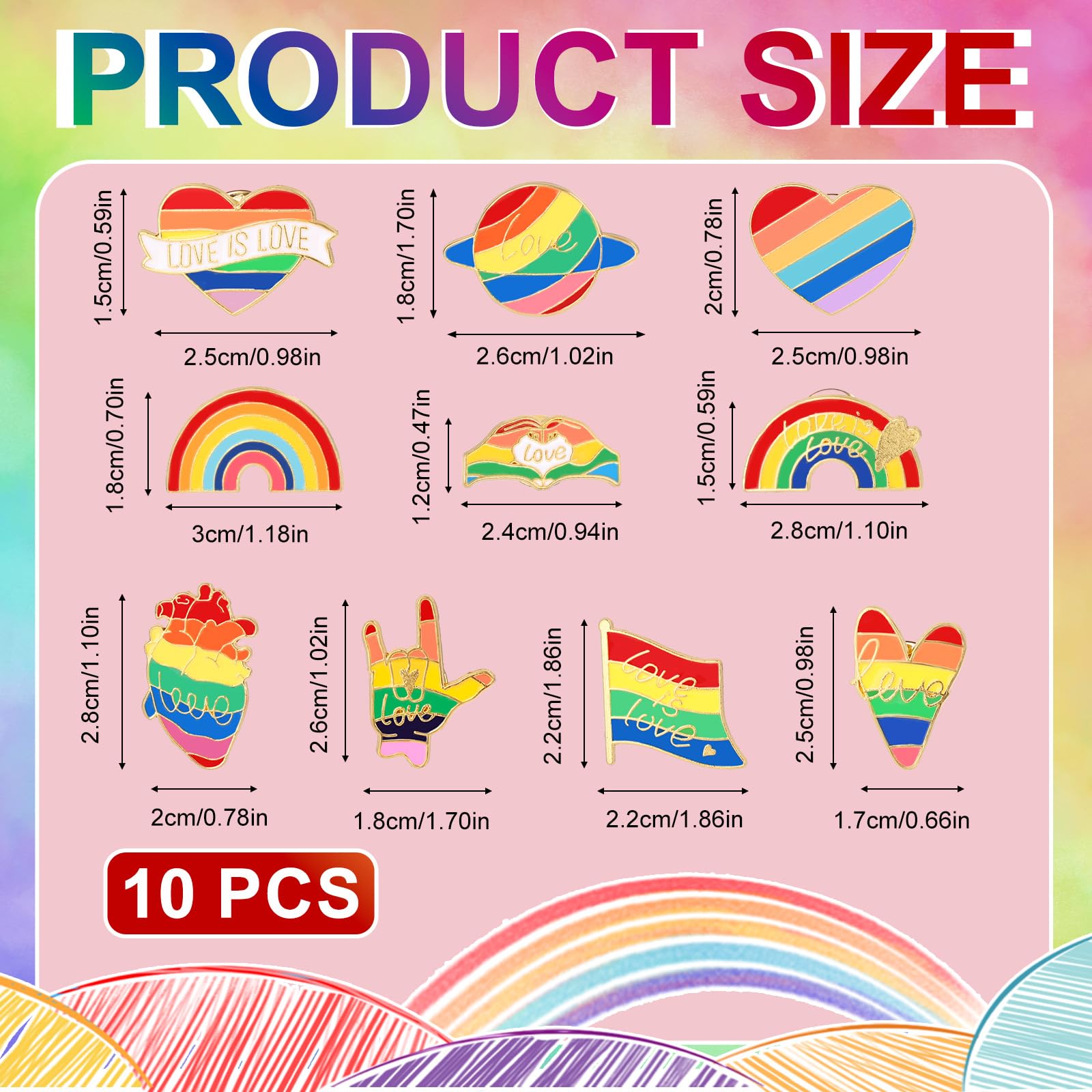 10 szt. Przypinka Postepu, Przypinki LGBT Pride Teczowa Emalia Teczowa Broszka Lesbijka Gej LGBTQ Gay Pride Akcesoria dla Mezczyzn Kobiet Ubrania Czapki Torby