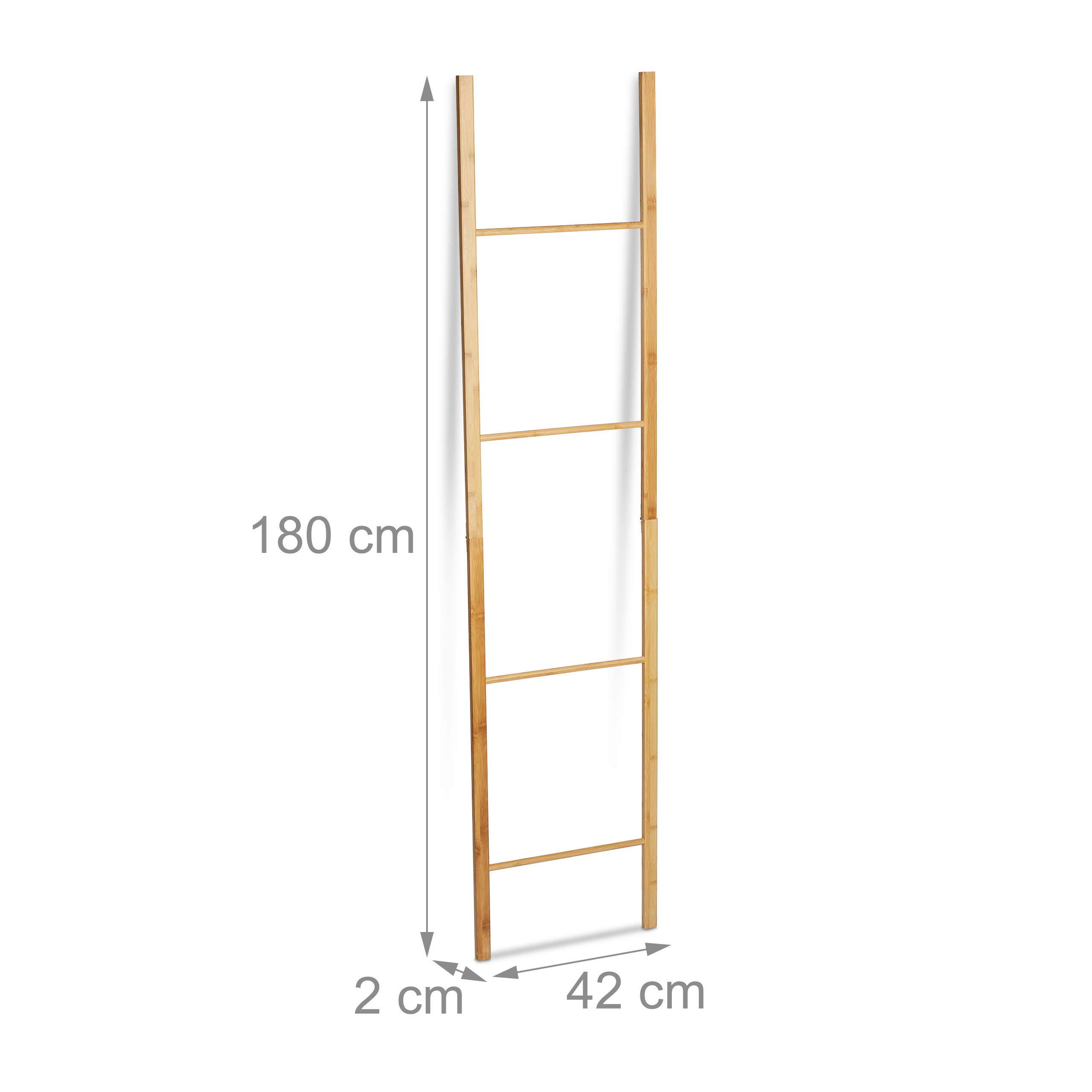 Relaxdays Porte-serviettes pliable en bambou avec 4 barres porte-serviettes à poser Aspect naturel 180 x 42 x 2 cm
