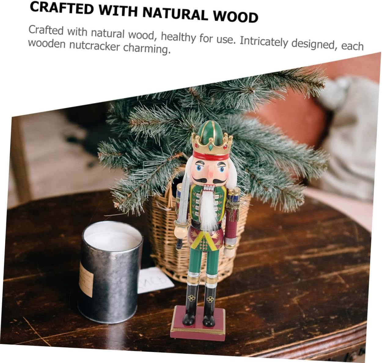 Christmas Nutcracker Wood Figurines 30cm Green Sword and Drum Soldier Set, Xmas Wooden Nutcracker Ornaments for Holiday Tabletop and Home Décor, 2pcs