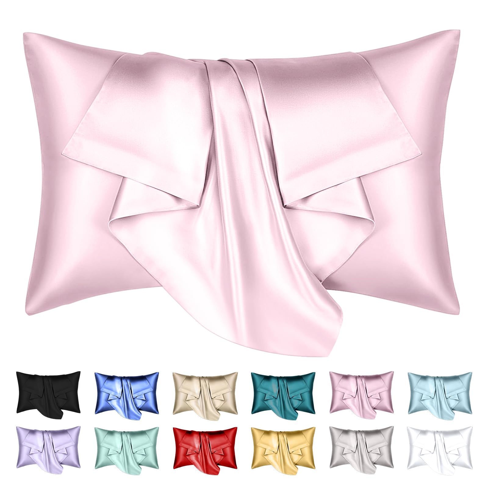 Ethlomoer Silk Pillowcase Natural Mulberry Silk Pillowcase for Hair and Skin with Hidden Zipper, Ultra Smooth and Soft Breathable Cooling Silk Pillow case, (Pink, 50x75cm)