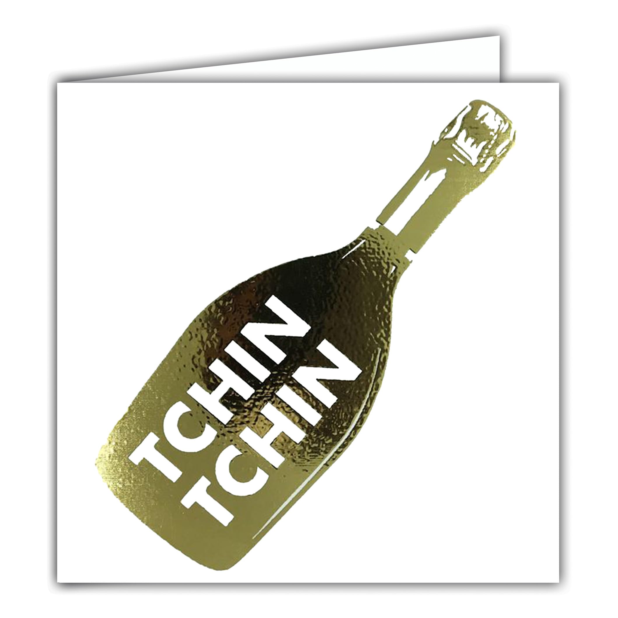 22238 Square Card Tchin Tchin Champagne Bottle in Shiny Gold with White Envelope 15 x 15 cm Festive Day Congratulations Best Wishes Happiness Joy Love Health Toasting Made in France