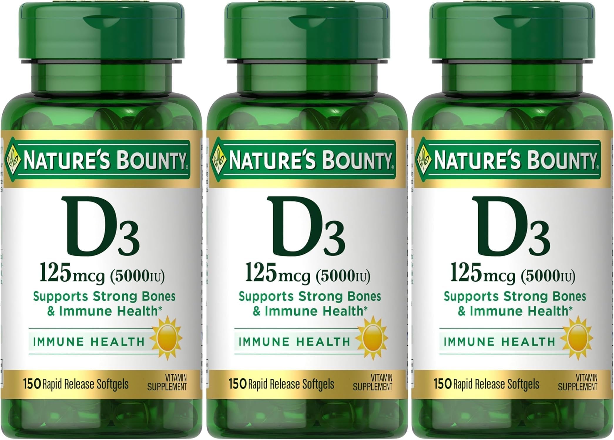 Vitamin D3 125 mcg-5000 IU Softgels, Maximum Strength 150 ea ( Pack of 3)