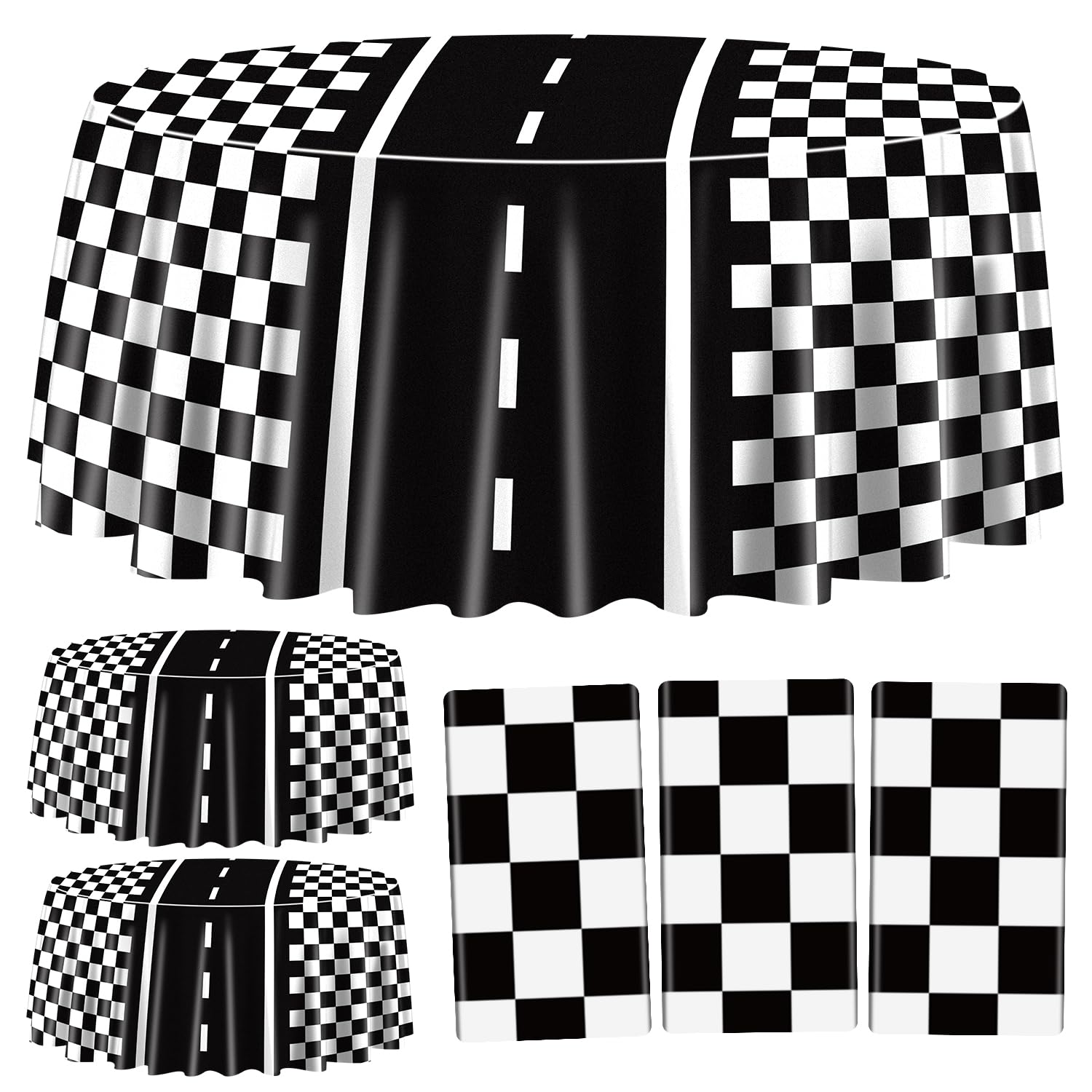 Nappe de voiture de course ronde (lot de 3) en plastique noir 213 cm pour anniversaire d'enfant
