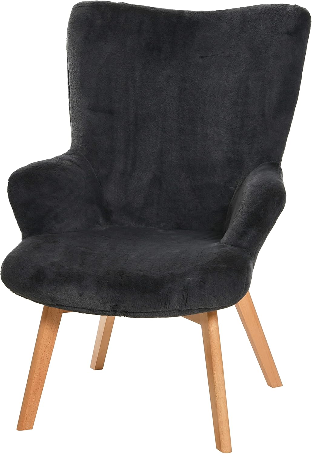 Creative Co-Op Napster Fuzzy Plush Upholstery Wingback Arm Chair with Solid Wood Legs, Dark Grey and Natural