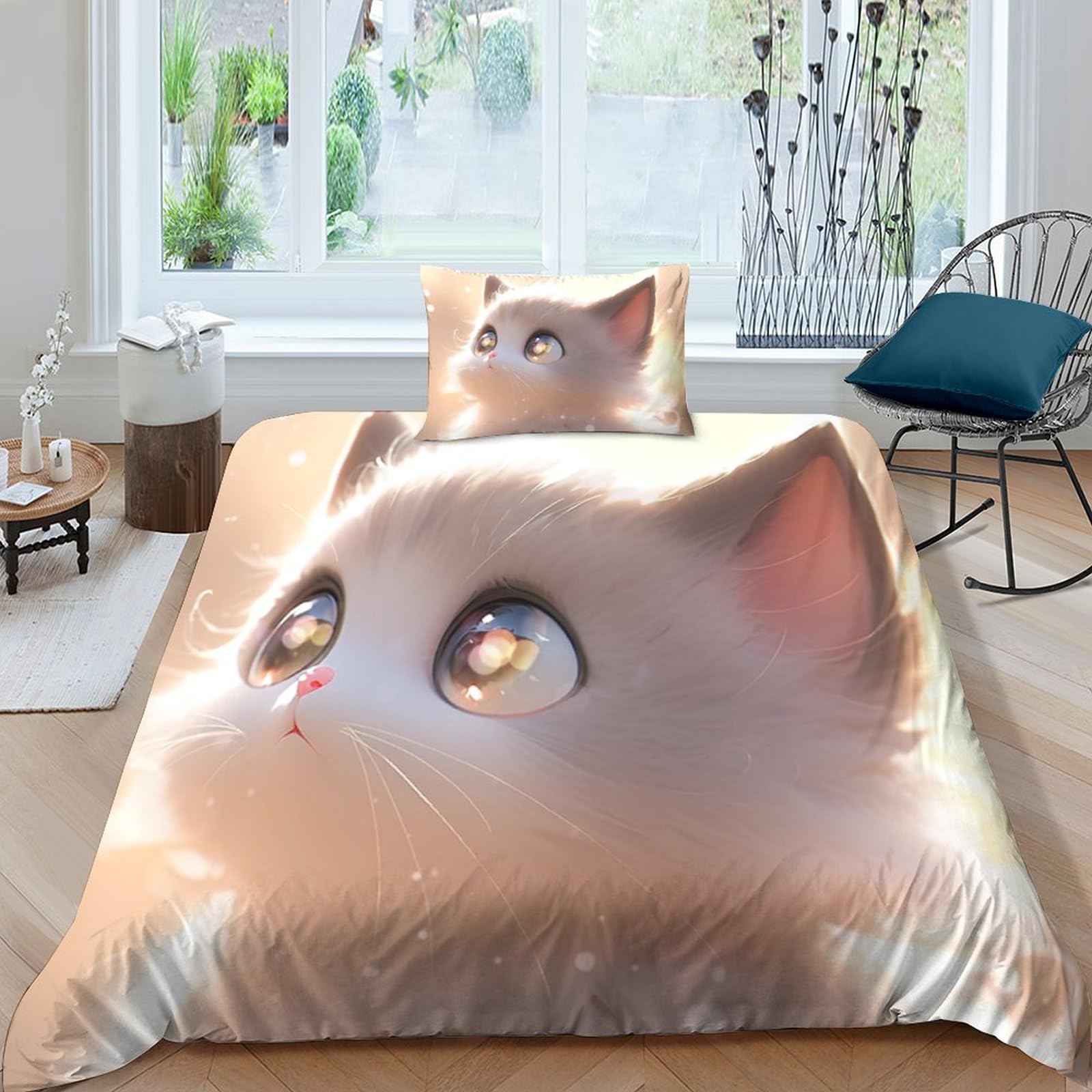 Housse de couette chat IOFEER anti-plis avec fermeture éclair pratique
