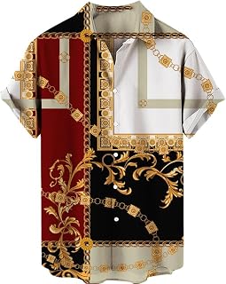 Men's Baroque Printed Short Sleeve Shirt Retro Trending Royal Floral Pattern Summer…