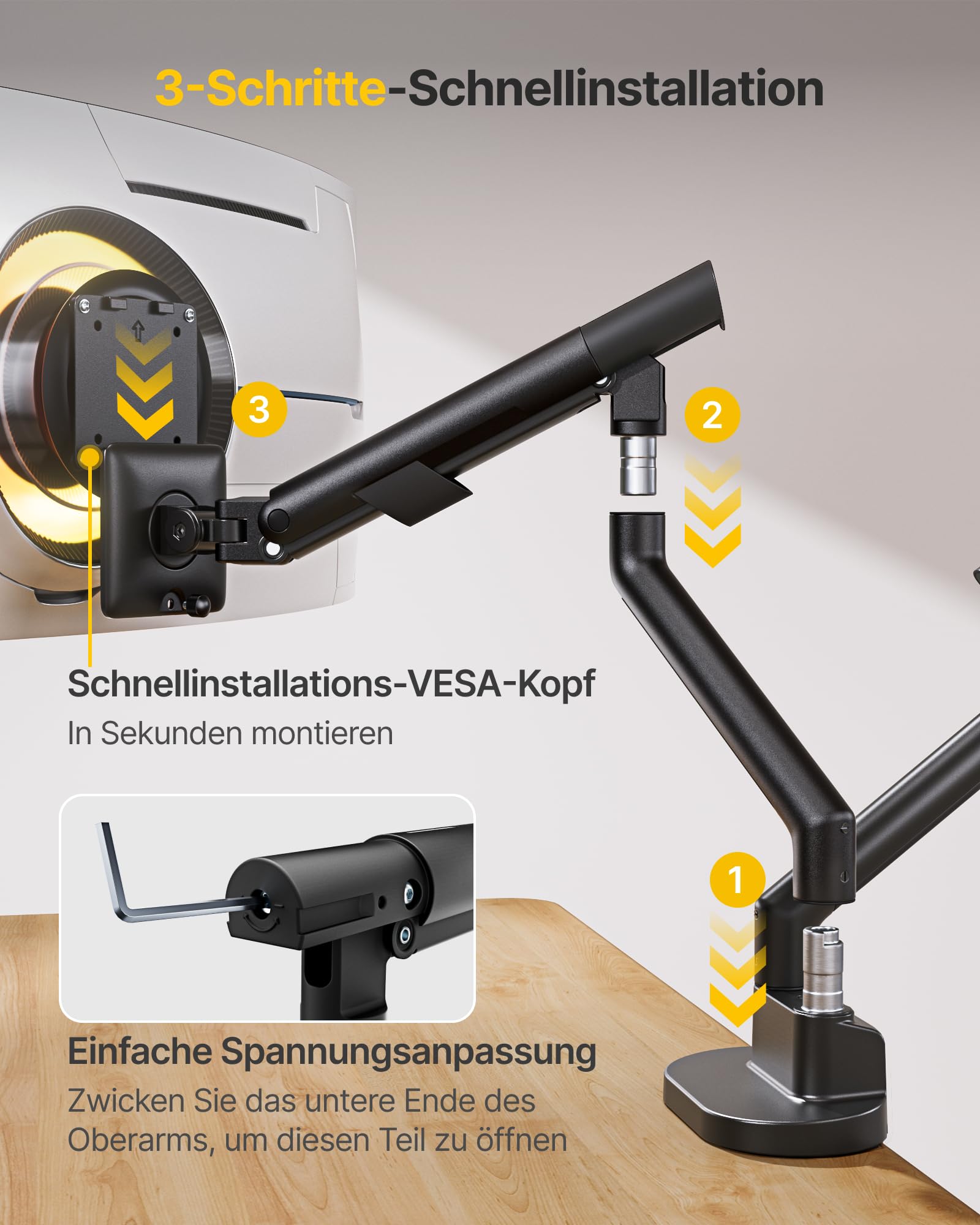 monTEK Brazo Monitor Doble para Escritorio de 17 a 35 Pulgadas | Soporte de Doble Pantalla Resistente, Ajustable con Muelle hasta 11kg, VESA 75/100mm, Instalación con Pinza y Ojal, Negro