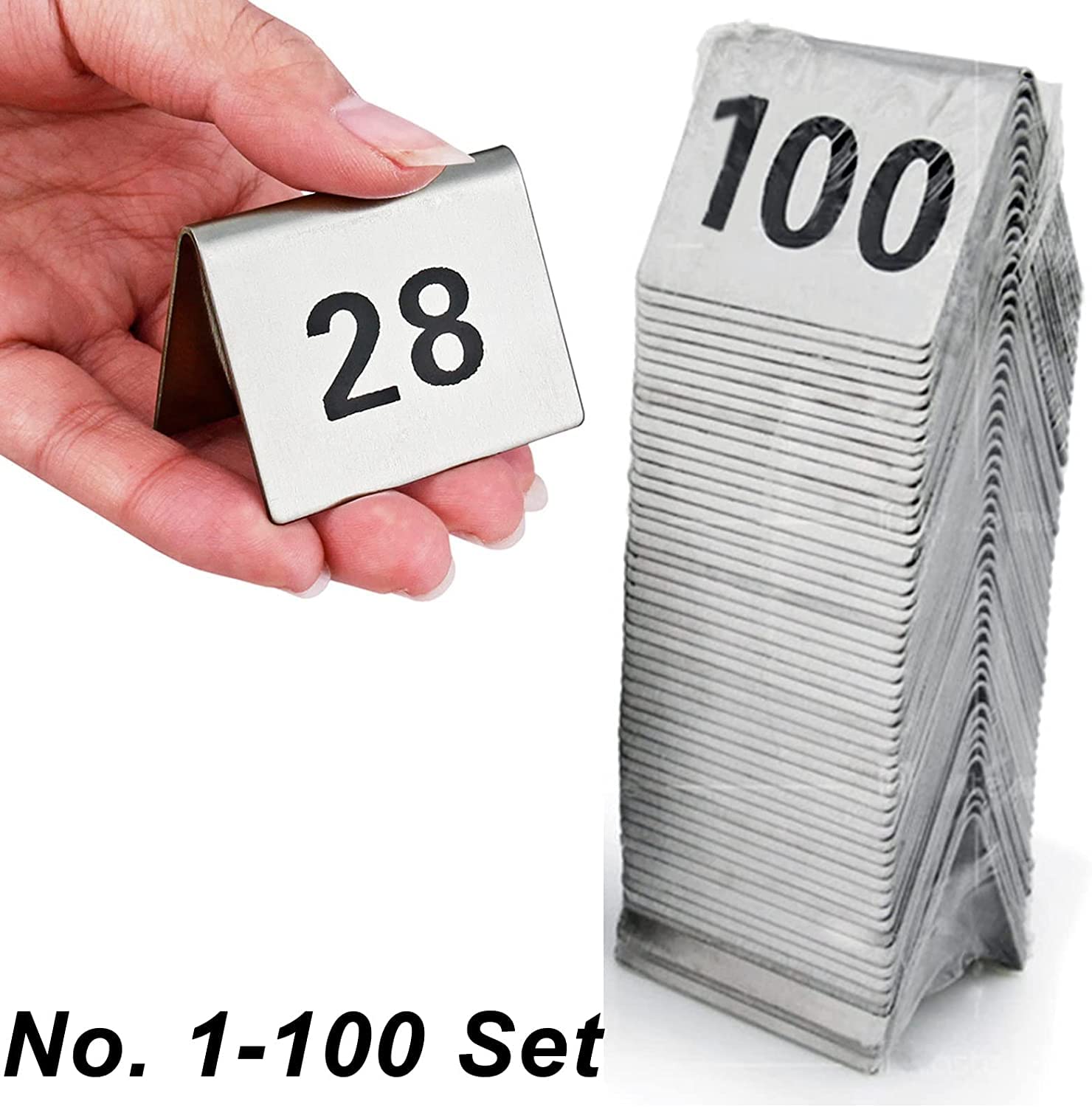 Números de mesa de metal 1-50/100, tarjetas de números de mesa reciclables, resistentes y fáciles de limpiar, apilables, de doble cara para un fácil reconocimiento, marcador de mesa para restaurant