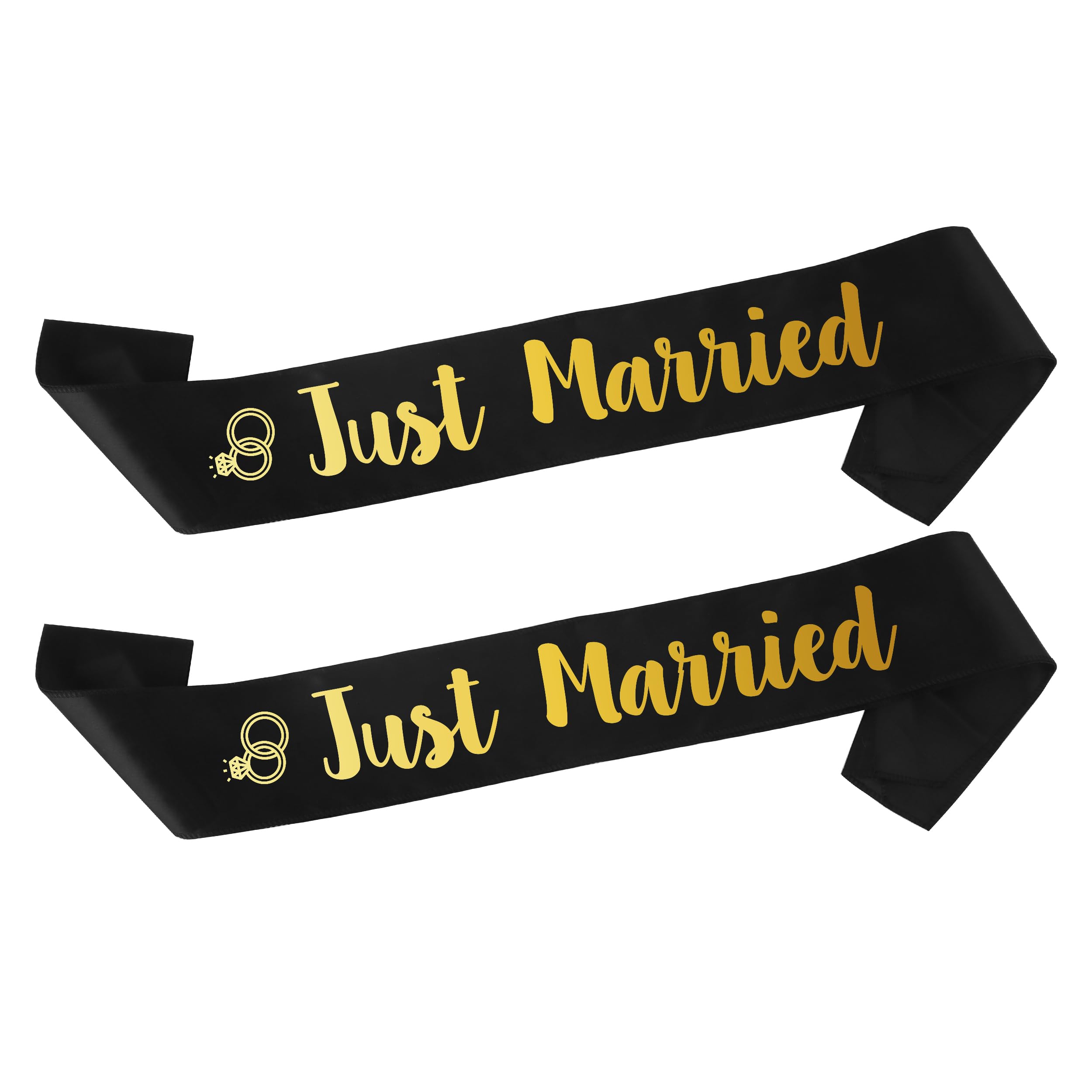 Just Married Sash - 2 Piece Gold Bride and Groom Sash Set | Wedding Party Decorations Bridal Shower Engaged Decor Bachelorette Favors Supplies Gift