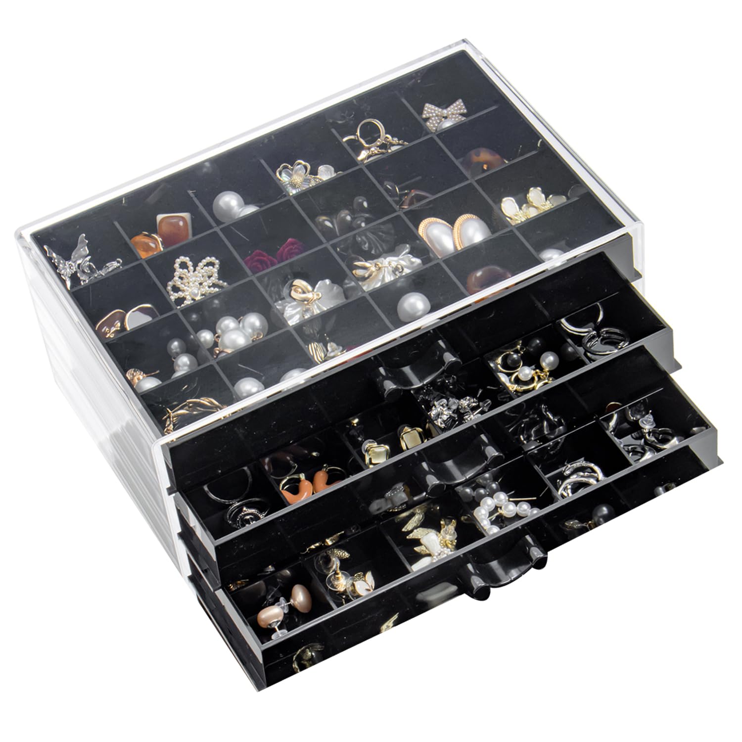 Rangement boucles d'oreilles pour coiffeuse ordonnée avec écrin acrylique 72 cases
