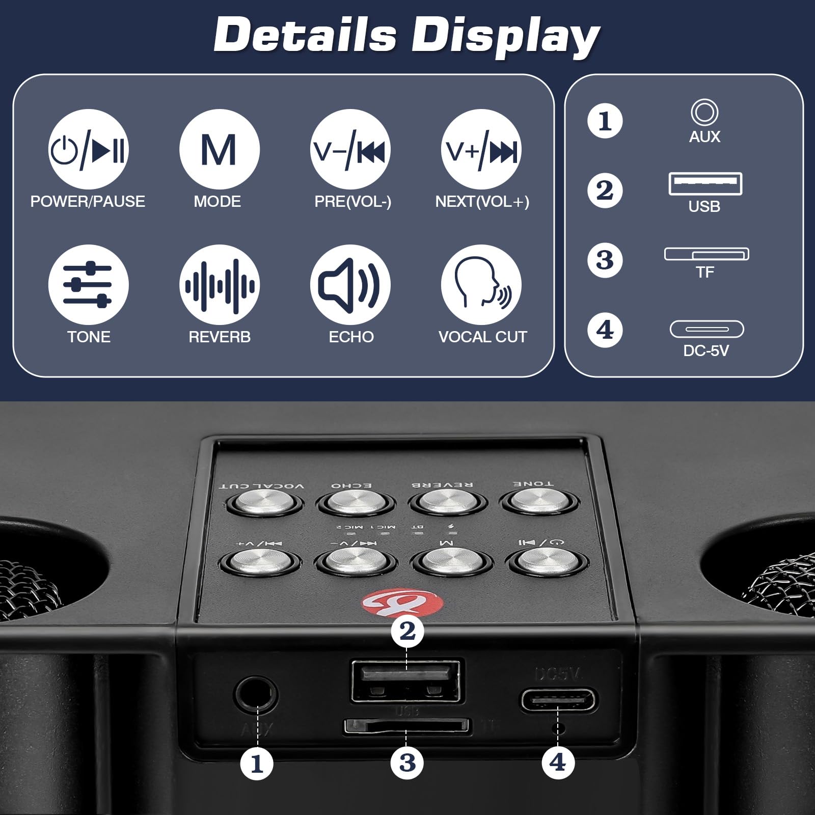 Macchina per con 2 Microfoni Wireless y Supporto per Telefono, Altoparlante karaoke cassa Bluetooth 5.3 portatile, con luci a LED per Adulti e Bambini