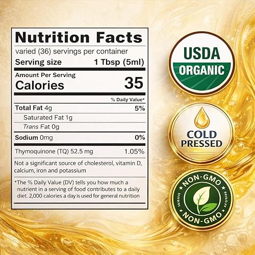 Miniatura 2 de Agro Mantra Aceite de semilla de comino negro orgánico USDA (Nigella Sativa), prensado en frío, 6.08 onzas líquidas, puro y sin refinar