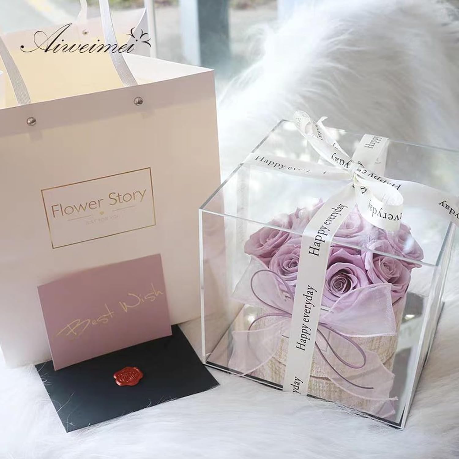 Birthday Cake Box Preserved Rose Flower Long Lasting Freshness Valentine's Day Thanksgiving Day for Mom Grandma Sister Wife (Purple)