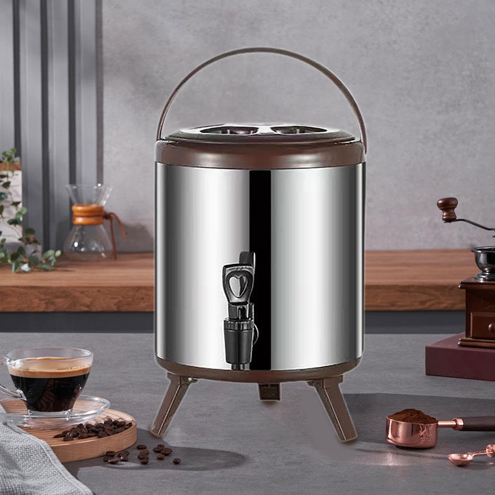 Dispensador de Bebidas Calientes Botella Térmica Cubo Multifuncional Aislante Barril con Grifo de Acero Inoxidable Y Tapa Sellada Adecuado para, 10 litros