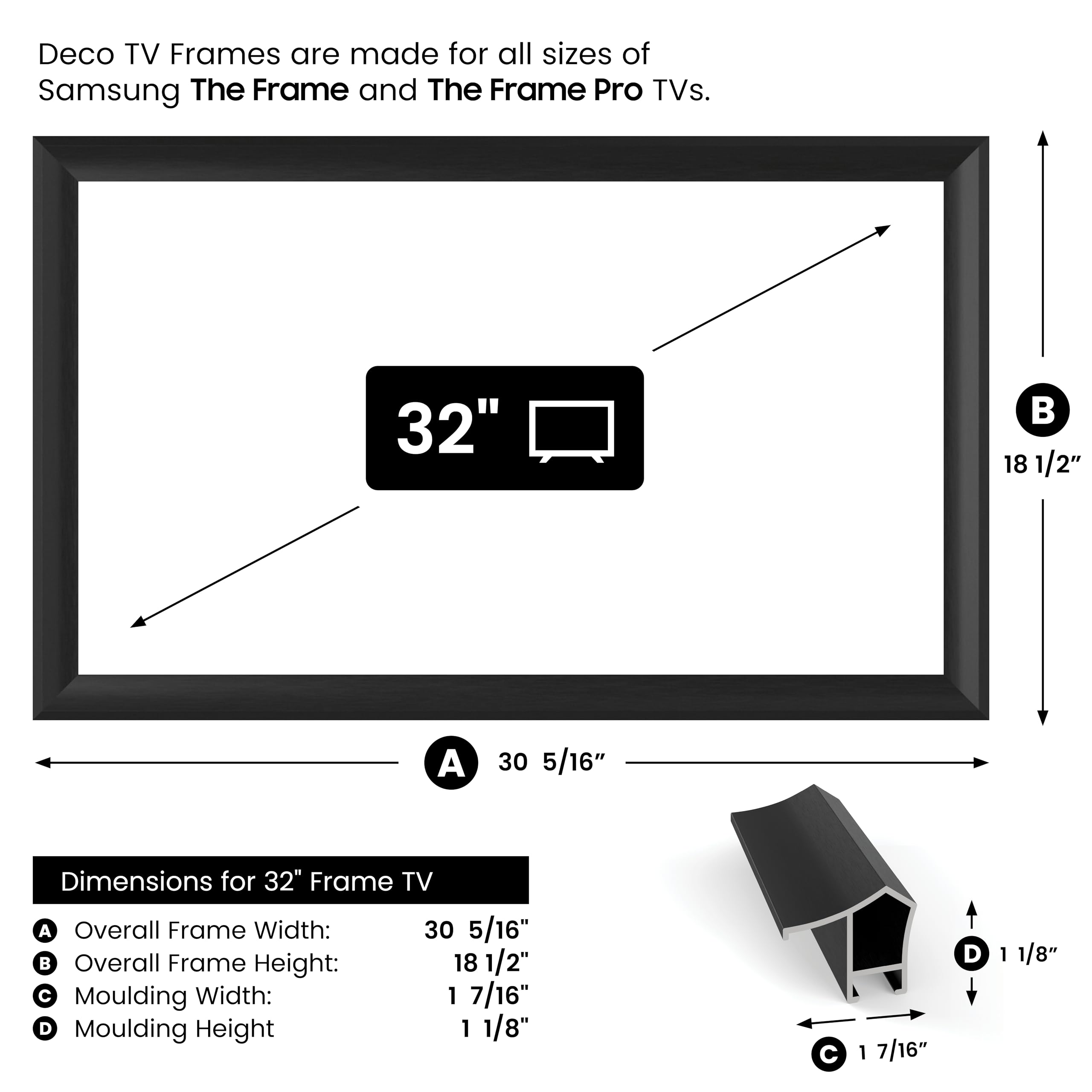 Frame My TV Deco TV Frames Alloy Prismatic - Anodized Black Bezel