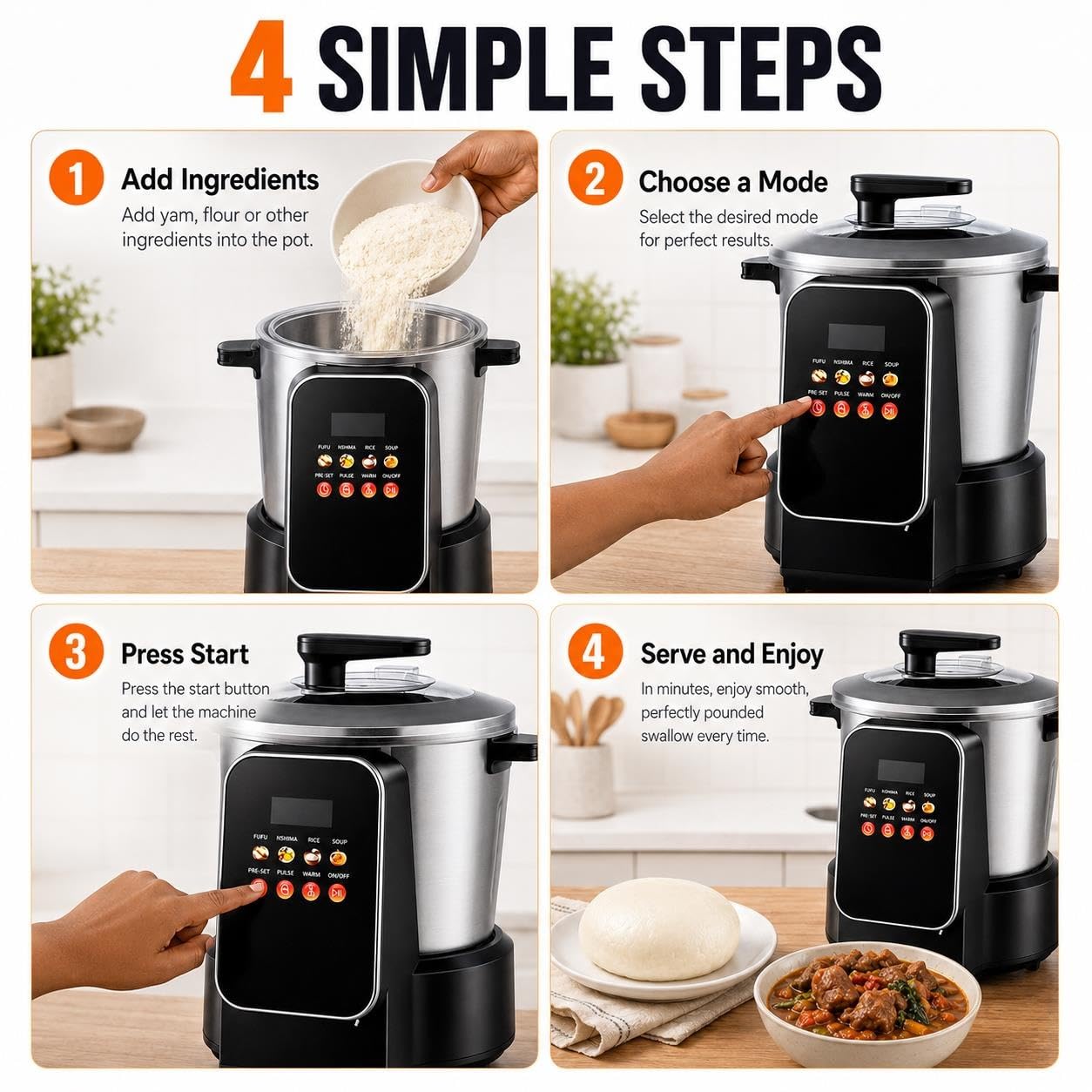 Fabricant De Fufu À Couple Élevé, Machine De Cuisine À Igname Pilée