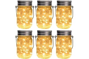 GIGALUMI Hanging Solar Mason Jar Lights, Outdoor Waterproof 6 Pack LED String Solar Lanterns