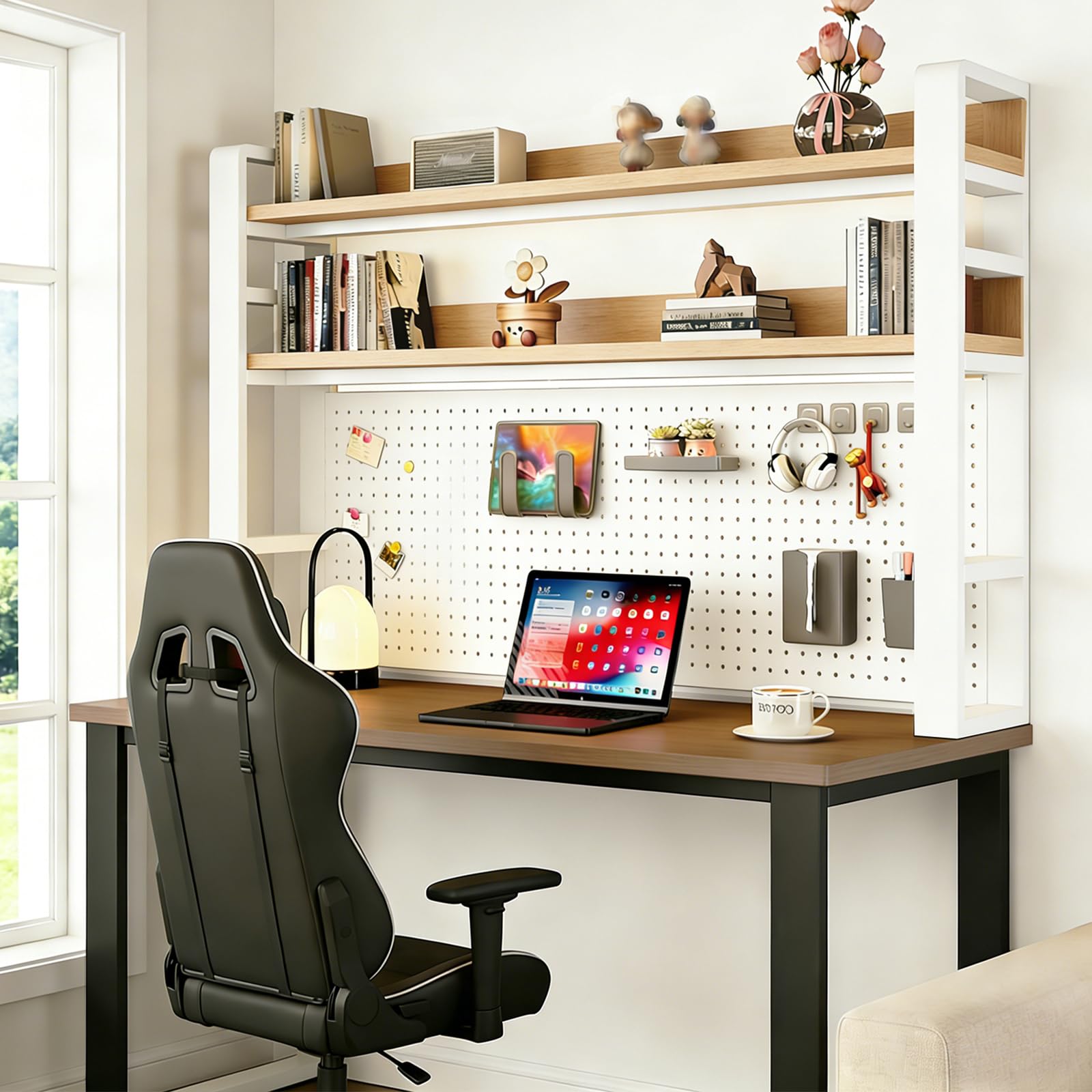 Organizador de escritorio de metal de 2/3/4 niveles, estante versátil de varios niveles con tablero de clavijas para oficina en casa y dormitorio, solución de almacenamiento para ahorrar espacio para