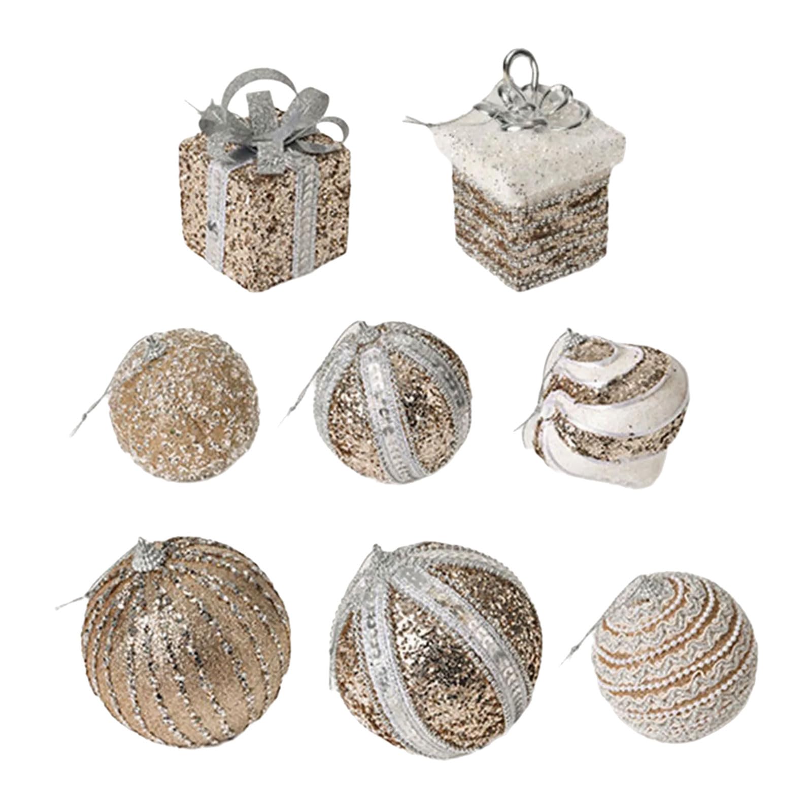 8Pcs Glittering Christmas Baubles Ball Ornament Tree Hanging Decorations for Door Wreath Window Holiday Trees Tree Decorations