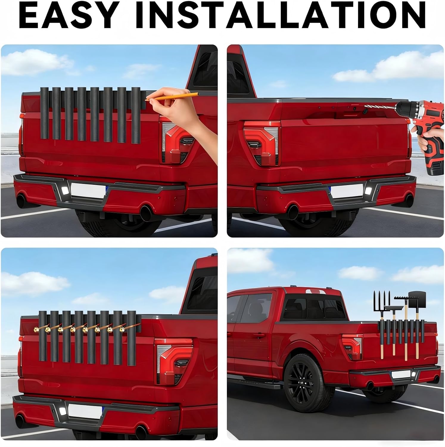 8-Hole Shovel Holder for Truck, Heavy Duty Trailer Tool Rack for Trimmer Rake Lawn Tool,Shovel Mount 8 Holes in 2 Groups