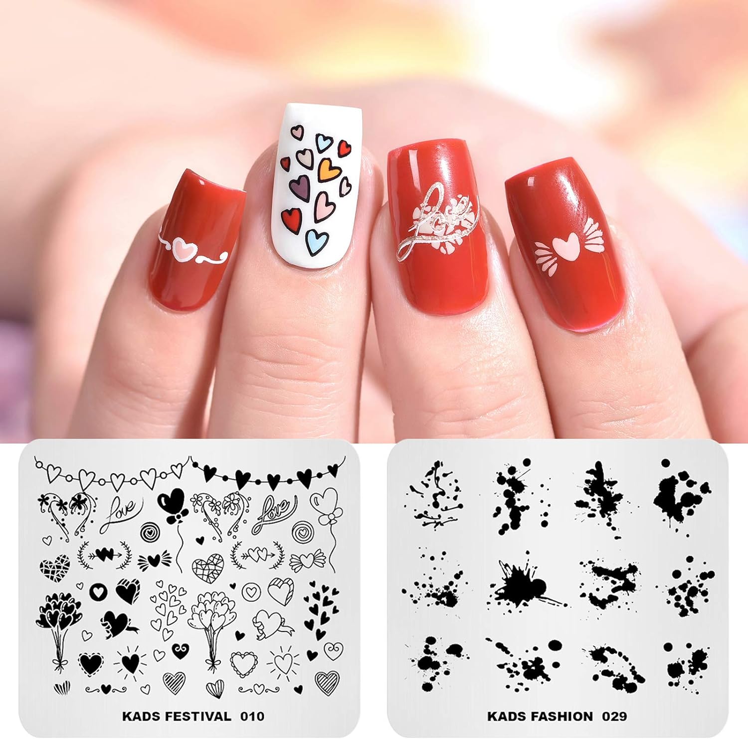 KADS 6 Nail Stamping Plates Set +1 Nail Template Organizer Case Nail Stamp Set Nail DIY Tool