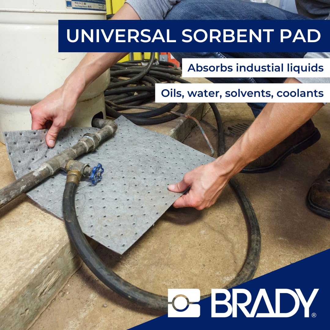 SPC® by Brady Feuilles Absorbantes Universelles – Lot de 200 Feuilles Grises, Épaisses, 1 Couche, Alvéolées et Prédécoupées, 40 cm x 50 cm, Pour Huiles, Eau, Solvants et Liquides de Refroidissement