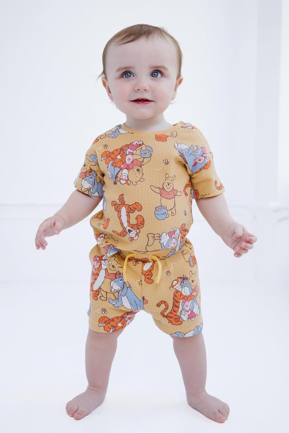 Disney Winnie the Pooh Waffle Knit T-Shirt and Shorts Outfit Set Newborn to Little Kid Sizes (Newborn - 5) - Image 2