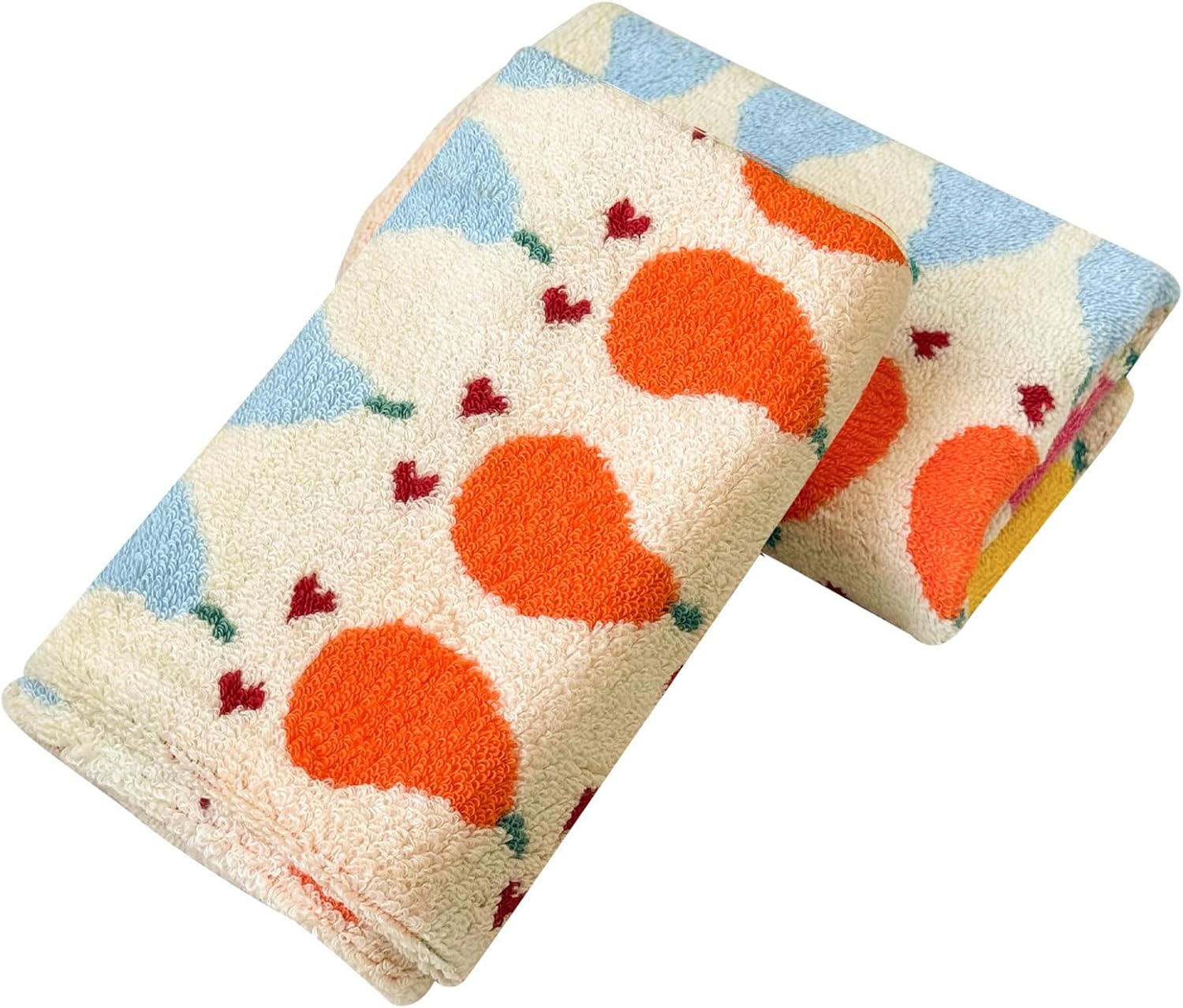 USTIDE Cute Fruit Hand Towel Pear Kitchen Dish Towel Set of 2 100% Cotton Soft Absorbent Face Towels Bathroom Farmhouse Tea Towels Holiday Home Decor 14 x 30 Inch, Beige