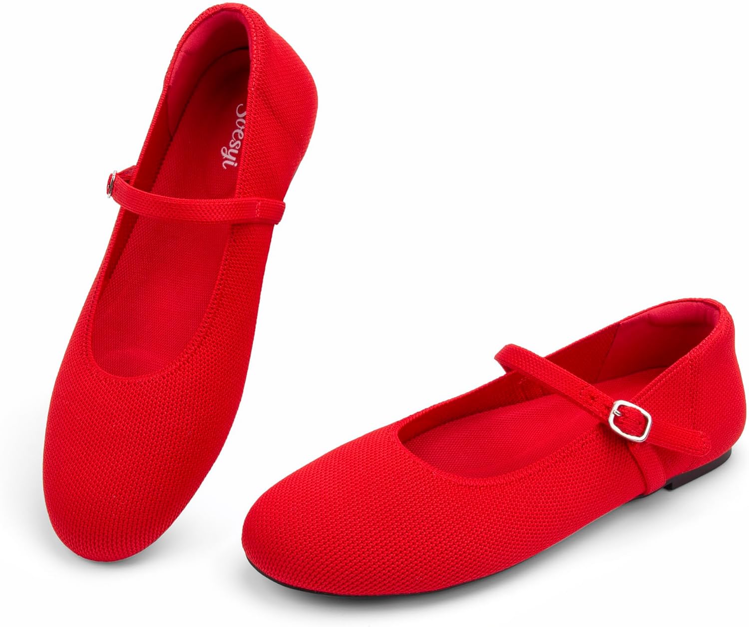 Women's Round Toe Ballet Flats Comfortable Mary Jane Shoes Dressy Slip On Knit Flat... - Image 6