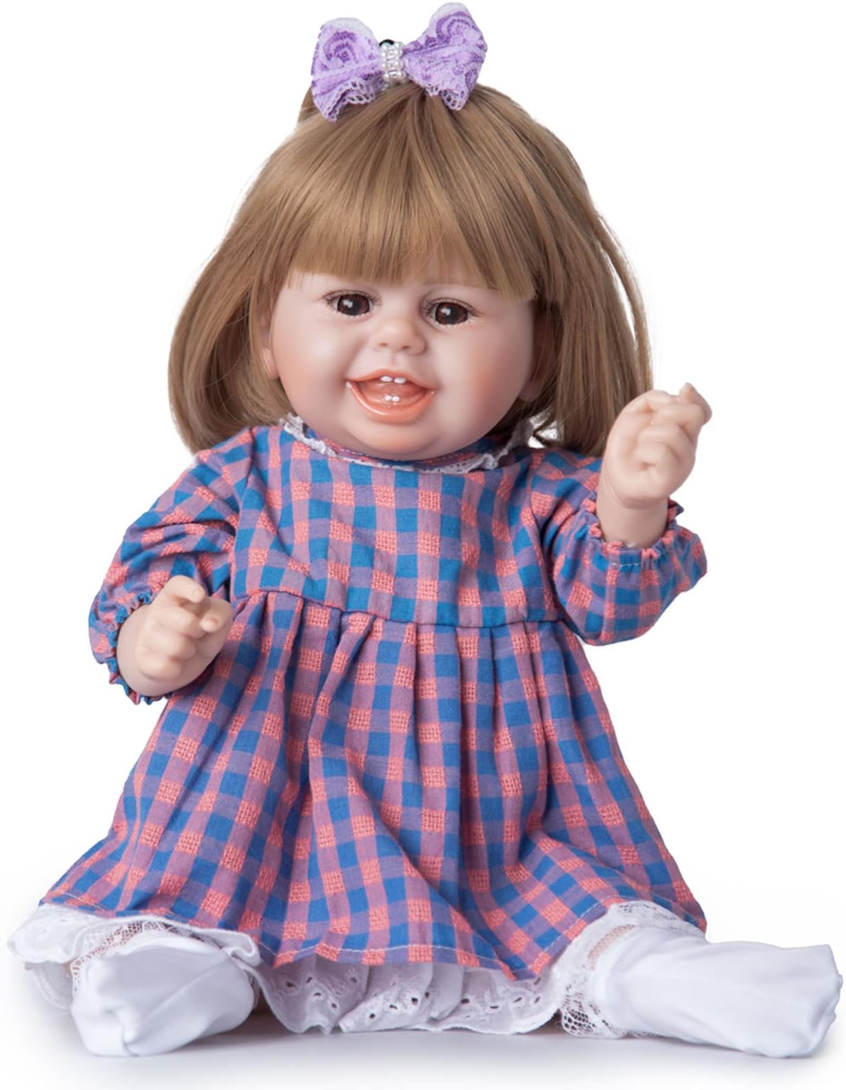 YIHANGG19 Inch Reborn Baby Doll Full Silicone Waterproof Realistic Newborn Doll 48cm Blond Hair Princess Smiling Girl Children's Day Birthday Gifts