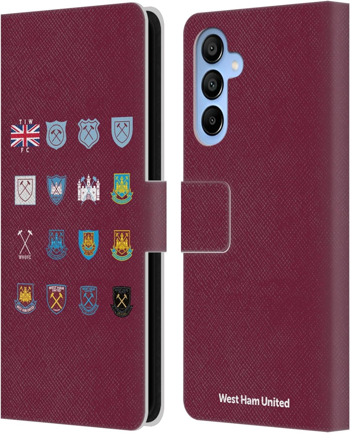 Head Case Designs Officially Licensed West Ham United FC Pattern 3 Crest History Leather Wallet Case Compatible with Samsung Galaxy A16 5G