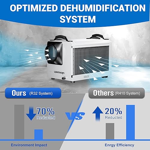 Miniatura 6 de LDHTHOPI 145 Pint Commercial Dehumidifier with Drain Hose for Crawl Spaces Basements Industry Water Damage Unit Restoration, Up to 6000 Sq.Ft, Auto