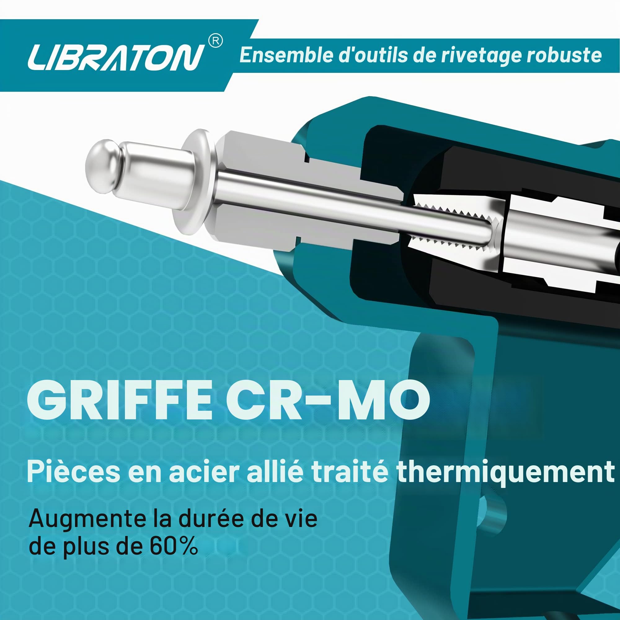 Libraton Pince à rivets aveugles, Riveteuses pour rivets aluminium et acier, Kit professionnelle de pinces à riveter robuste, Pince de rivetage avec 100 rivets et 4 perceuses de HSS