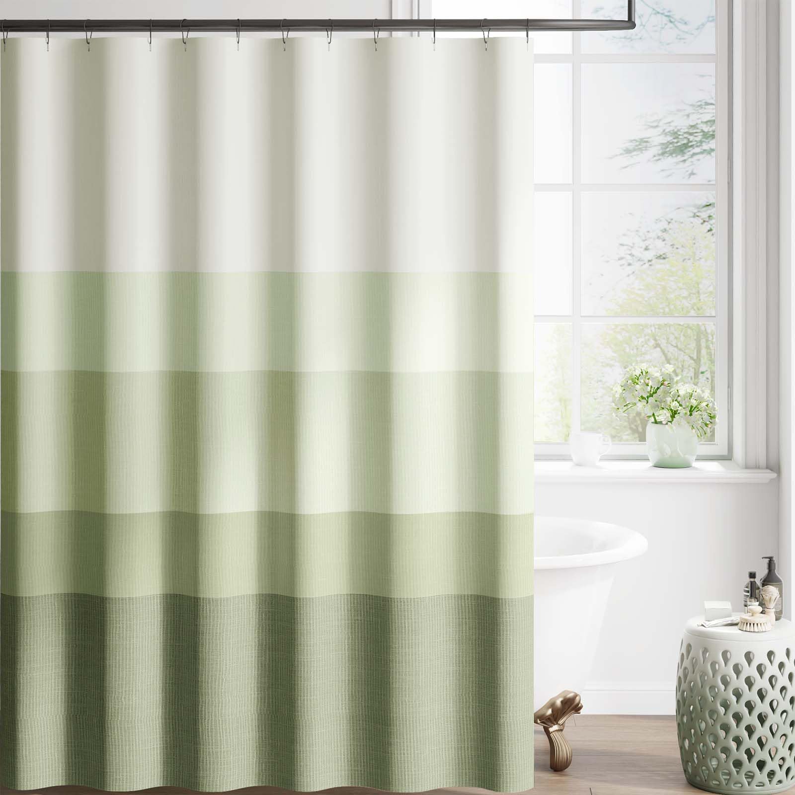 jinchan Extra Long Ombre Forest Green Striped Shower Curtain Waterproof Fabric Shower Curtains for Bathroom Gradual Color Minimalist Modern Neutral with 12 Hooks 70x84 inches