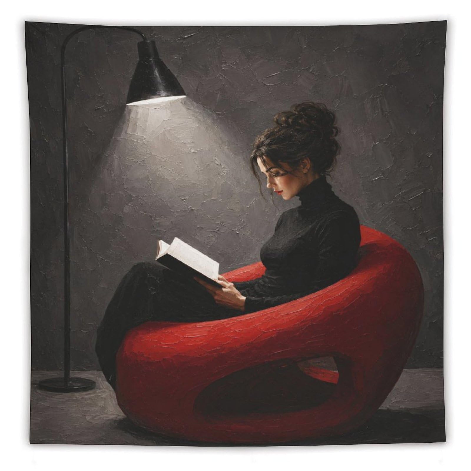 W7C8U2X3 Woman Reading by Floor Lamp Wall Tapestry, College Dorm