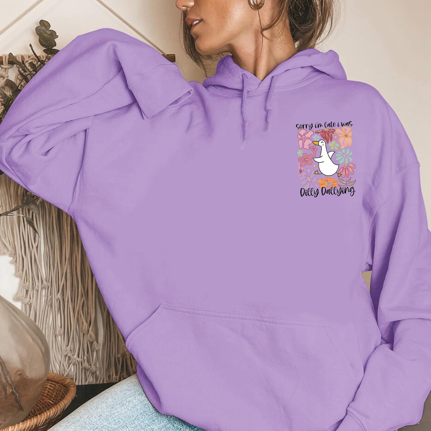 BINTEHGS Funny Silly Goose Hoodie for Teen Girls Cute Flower Graphic Hooded Sweatshirt Kawaii Duck Print Tops Fleece Sweaters - Image 5