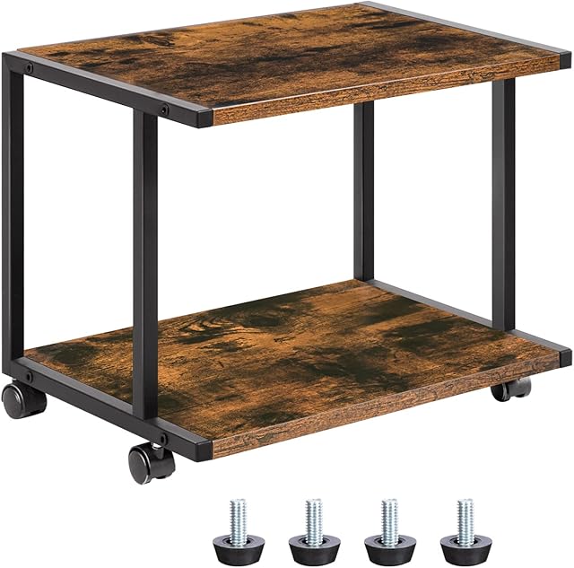 HOOBRO Printer Desktop Stand, Desk Organizer Storage Shelf, 2 Tier Printer Tables with 4 Removable Casters, Under Desk Storage Cart, for Fax Machine, Scanner, Files, Books, Rustic Brown EBF42PS01