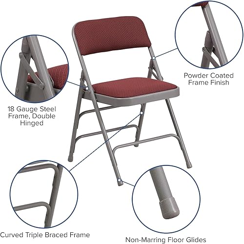 Miniatura 13 de Flash Furniture serie Hércules silla plegable en dos, triple refuerzo curvo, color borgoña gris - 4 unidades, Tela Patrón negro.,Estampado Borgoña