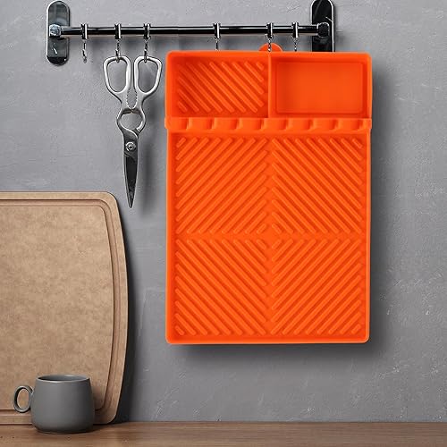 Miniatura 8 de Alfombrilla de silicona para herramientas para plancha, cocina, hornear, encimera, estante lateral, espátula, alfombrilla con almohadilla de goteo