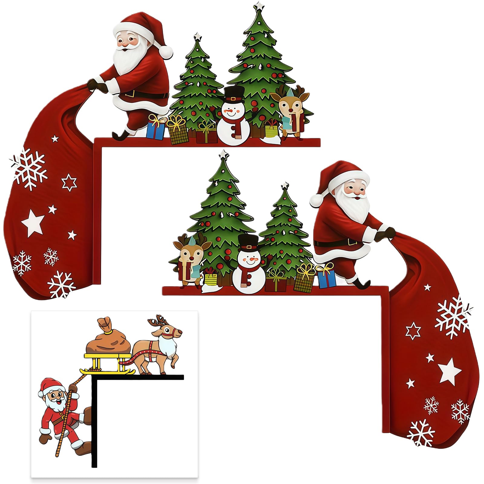 AYNKH 3PCS Christmas Door Frame Decorations Wooden Santa Signs, Funny Door Ornaments with Corner Design, Xmas Door and Window Decorations for Kitchen, Bathroom, Balcony and Living Room