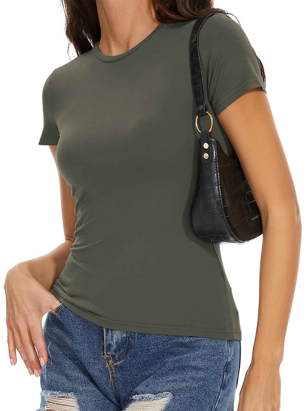 Womens Basic Tees Summer Short Sleeve Shirts Tight T Shirt Going Out Tops