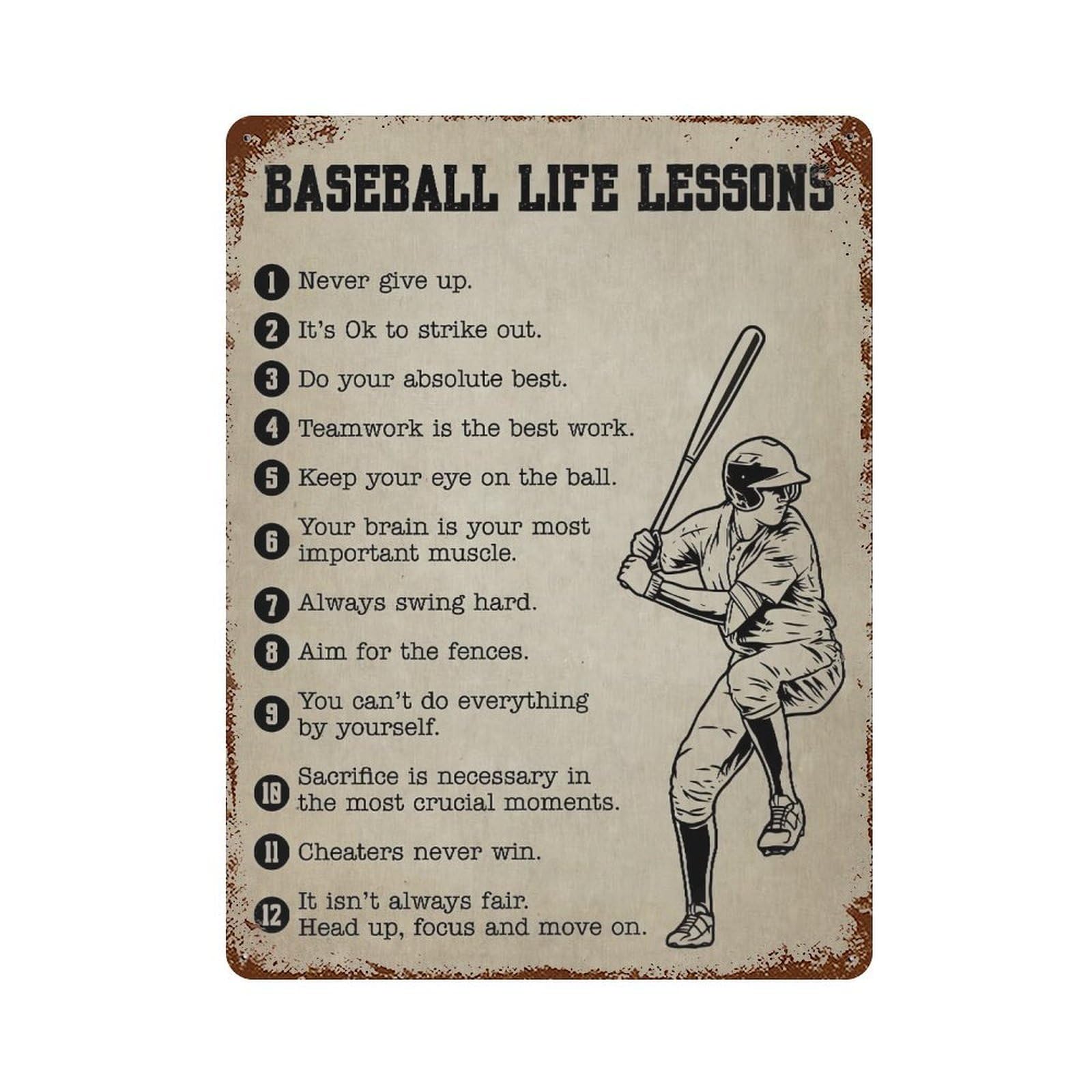xiaoxiaoshen Baseball Life Lessons Motivational Wall Decor Art Metal Tin Poster Modern Home Decor Art Home Bar Shop Decorations Vintage Sign 40x30cm
