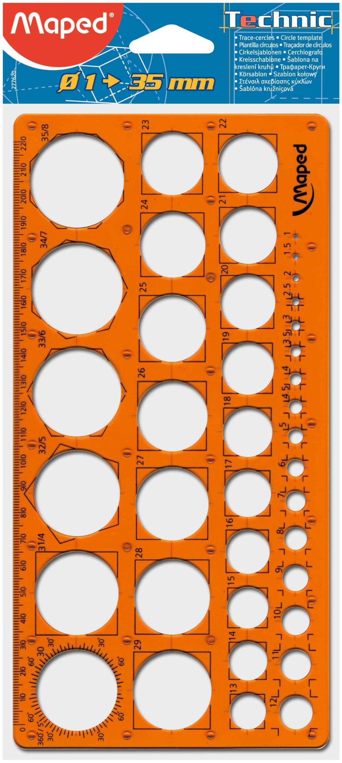 Maped M277620 - Trazador de Círculos de 1 a 35 mm, naranja