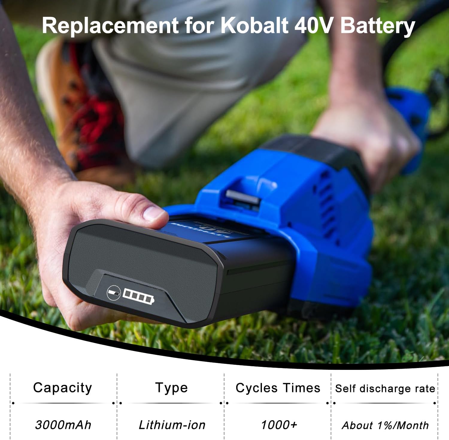 FSKE Replacement for Kobalt 40V Battery 3.0Ah Lithium KB340-06 KB440-06 KB540-06‎ KB640-06, Compatible with Kobalt 40 Volt max Power Tools
