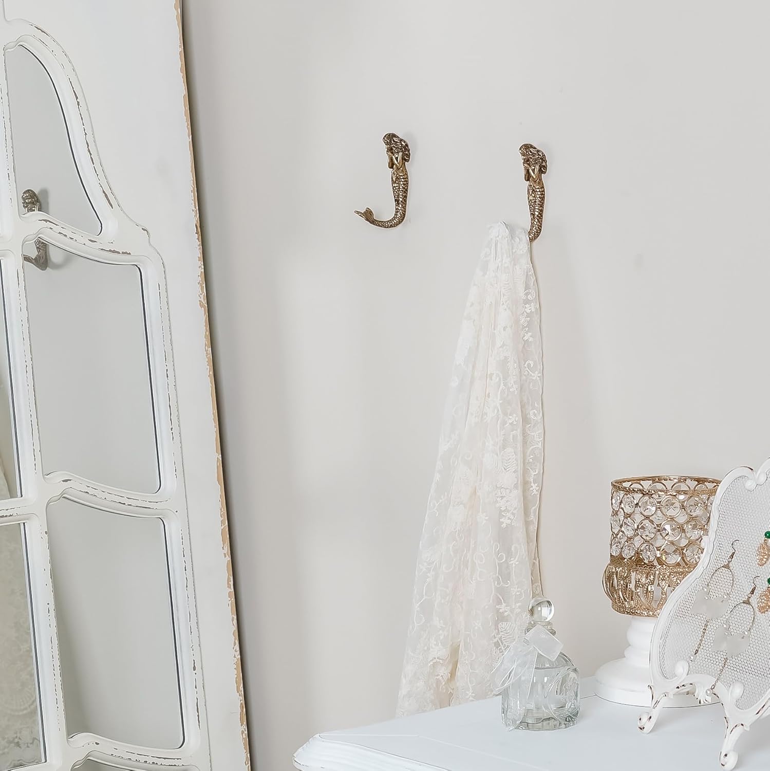 SOFFEE DESIGN 2pcs Gold Mermaid Shape Metal Wall Coat Hooks, Beach Decoration Wall Mounted Hanging Racks Coat Hooks for Keys, Towels, Clothes, Scarf, Bag - Image 3