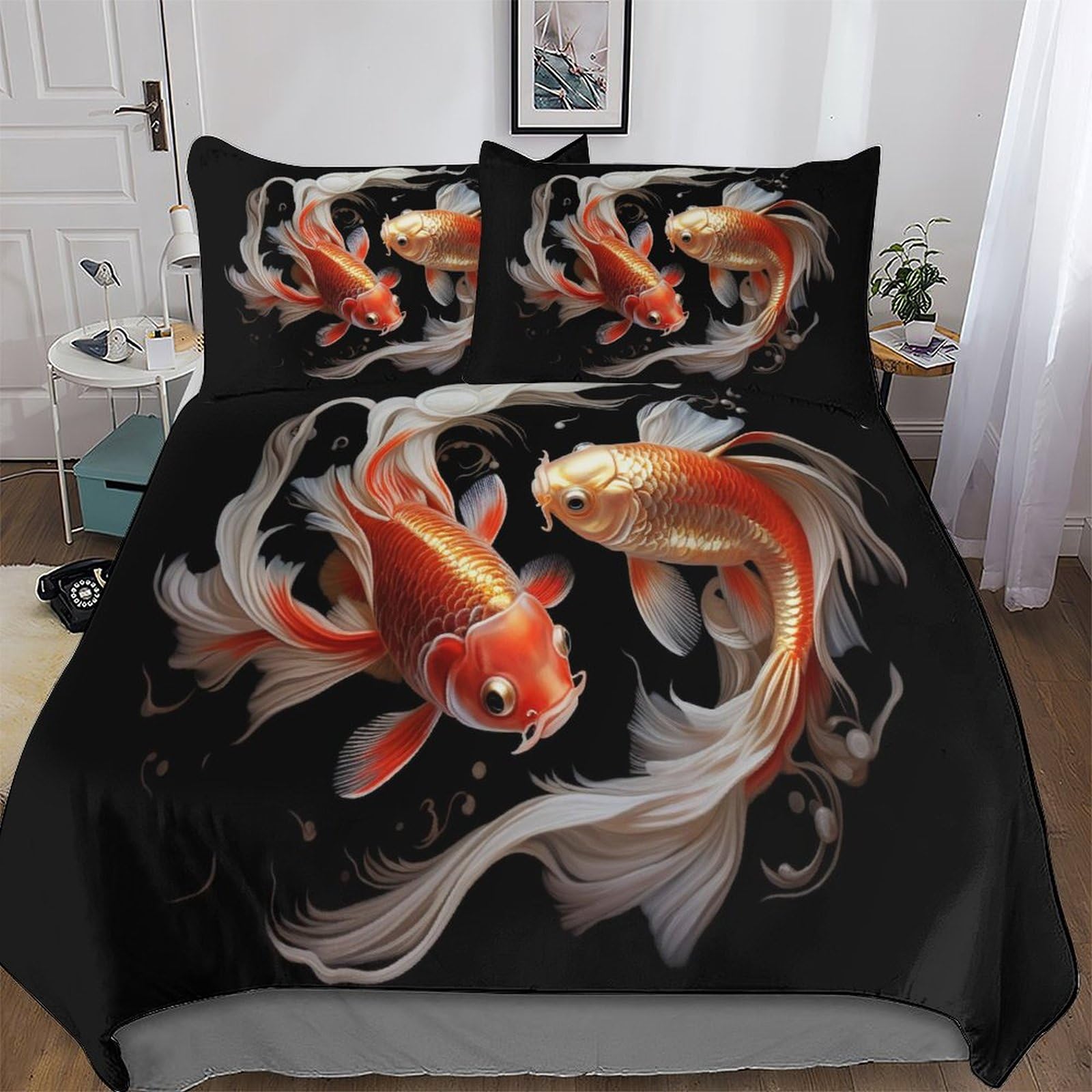 Housse de couette poisson en microfibre coton, linge de lit double doux pour chambre ado
