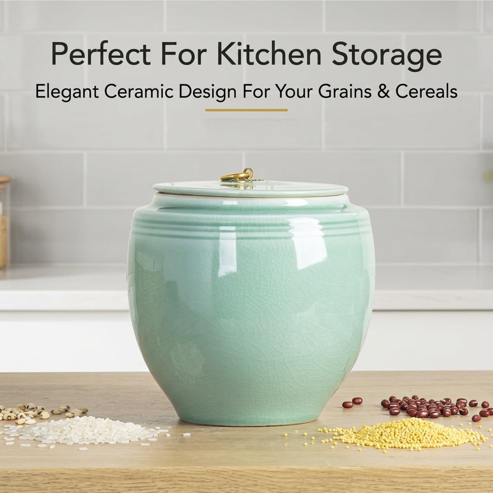 Grande Capacità Barattoli Da Conservazione, Vaso In Ceramica Coperchio | Barattolo In Ceramica, Conservare Riso Ad Ampia Capacità, Adatto Per Riso, Cereali(B-10kg)