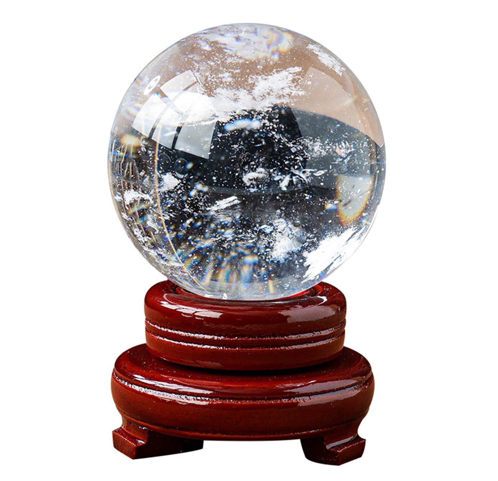 SSOPTMCB Melting Clear Quartz Crystal Sphere|White Ball with Stand |Polished | FengShui Decoration Ornaments|Home Decor Gift,6cm/2.4in Gemstone Stone